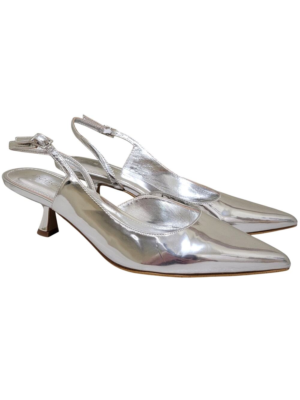 BCBGeneration Women Kittie Slingback Kitten Heel Pumps Size US 6.5M Silver
